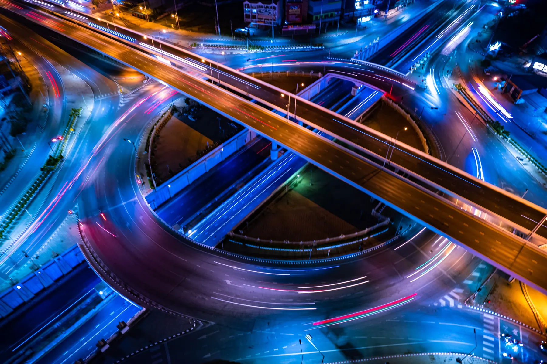 Long-exposure loops of light in motion at night